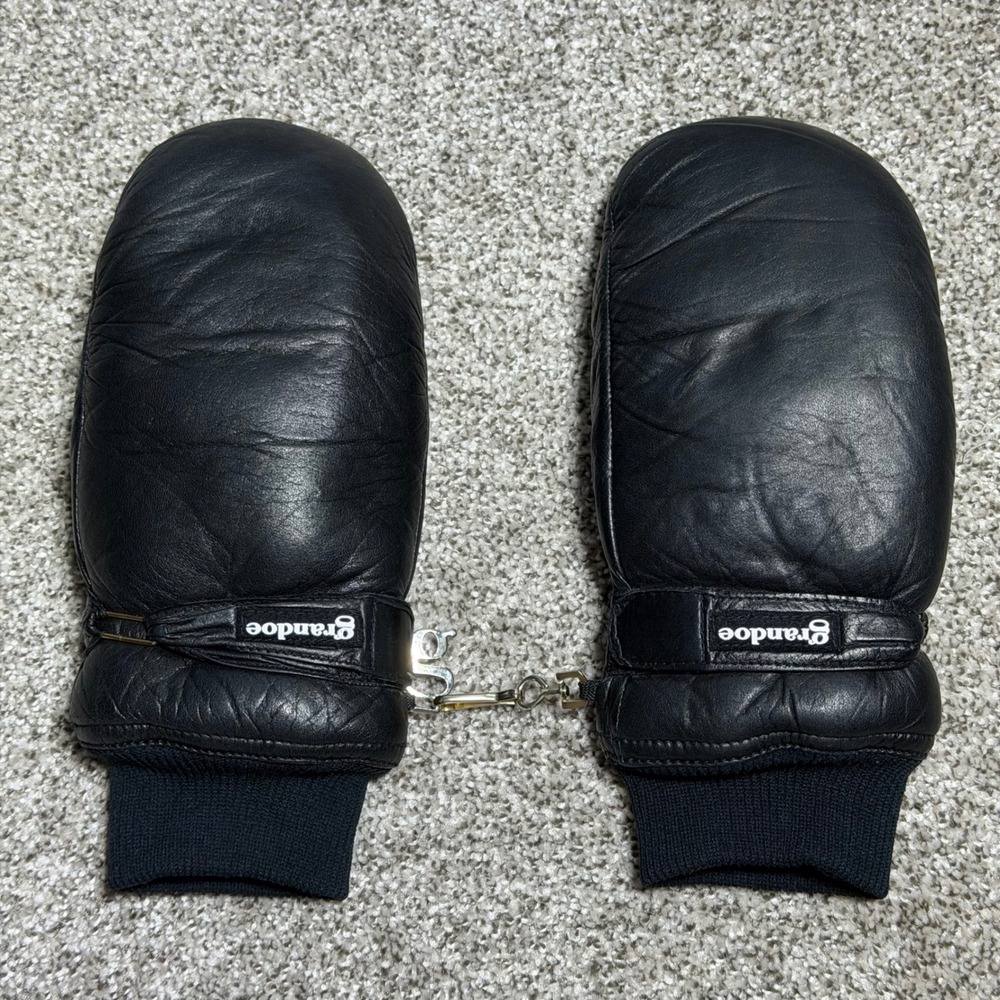 Grandoe Women M Leather Ski Mittens Snow Black Winter Insulated Clip